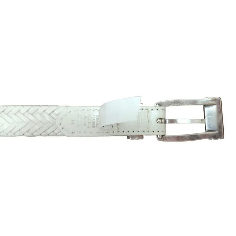 Talbots Women's White Woven Belt Size M Braided Leather Silver Buckle